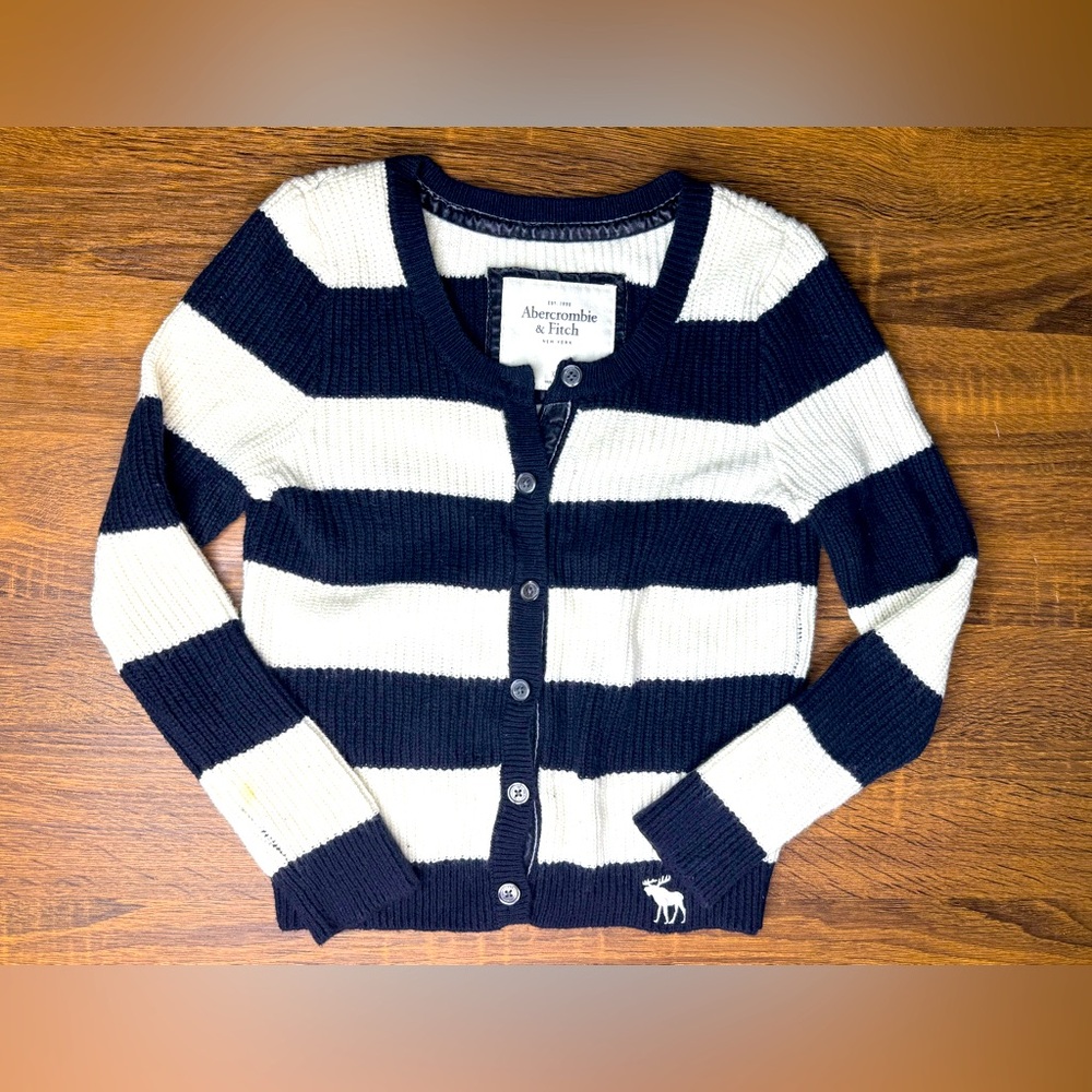 Y2K Abercrombie & Fitch Navy White Striped Button Cardigan Angora Sweater XS